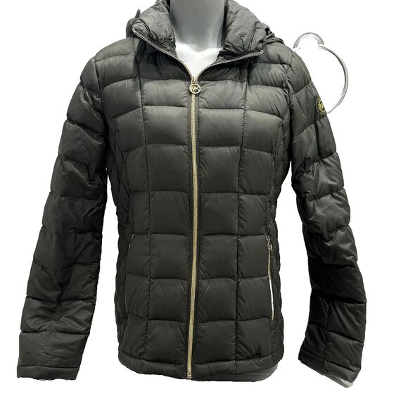 Michael Kors Down Puffer Jacket Packable Quilted Down Khaki Women' Sz Med - Picture 3 of 13